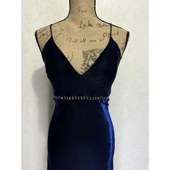 NADINE VINTAGE GowN Dress Iridescent Blue Beaded Sheer SMALL Sexy Prom BEAUTIFUL - Picture 7 of 14
